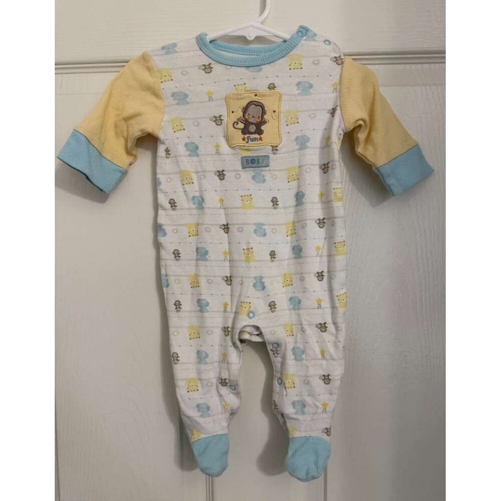 Rene Rofe Baby Footed Sleeper 0-3M Monkey Animal Print One Piece Pajamas